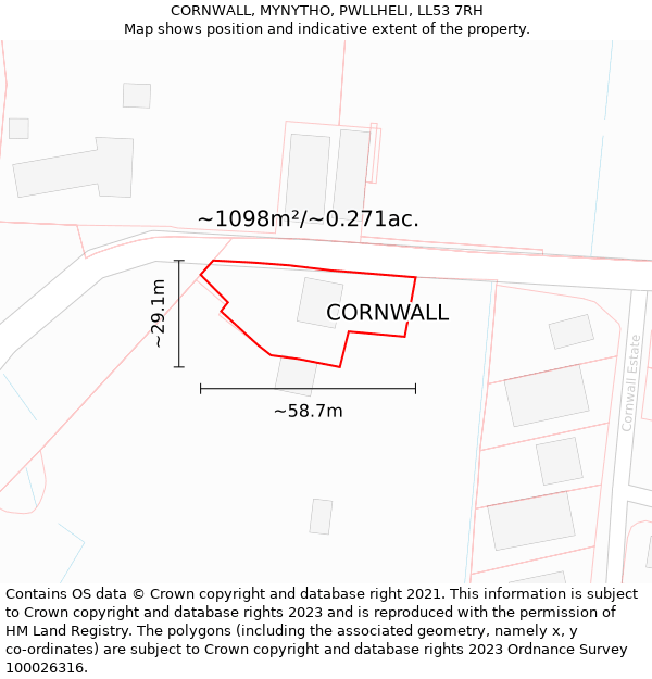 CORNWALL, MYNYTHO, PWLLHELI, LL53 7RH: Plot and title map
