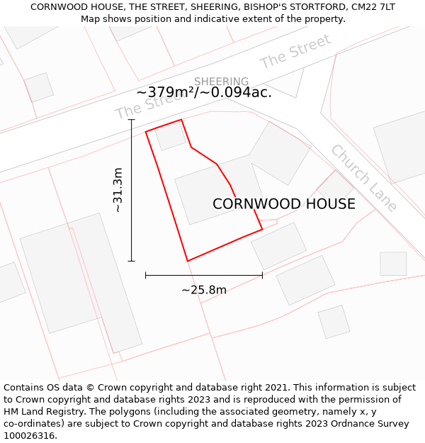 CORNWOOD HOUSE, THE STREET, SHEERING, BISHOP'S STORTFORD, CM22 7LT: Plot and title map