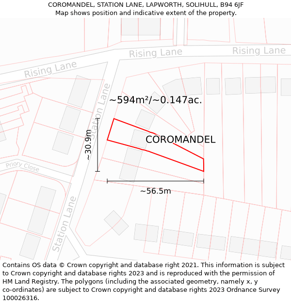 COROMANDEL, STATION LANE, LAPWORTH, SOLIHULL, B94 6JF: Plot and title map