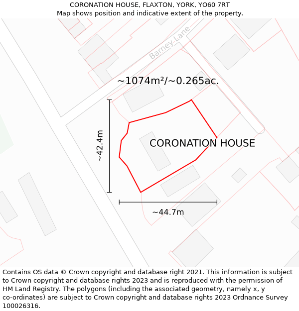 CORONATION HOUSE, FLAXTON, YORK, YO60 7RT: Plot and title map