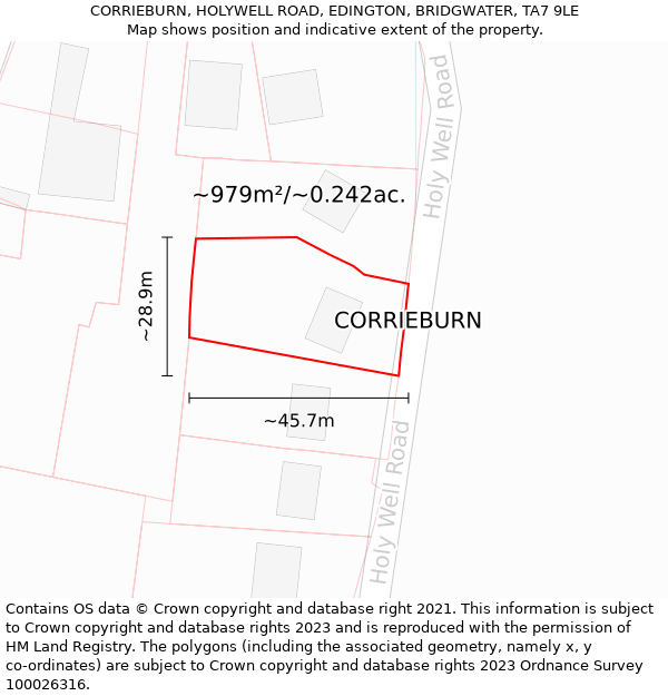 CORRIEBURN, HOLYWELL ROAD, EDINGTON, BRIDGWATER, TA7 9LE: Plot and title map