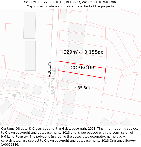 CORROUR, UPPER STREET, DEFFORD, WORCESTER, WR8 9BG: Plot and title map