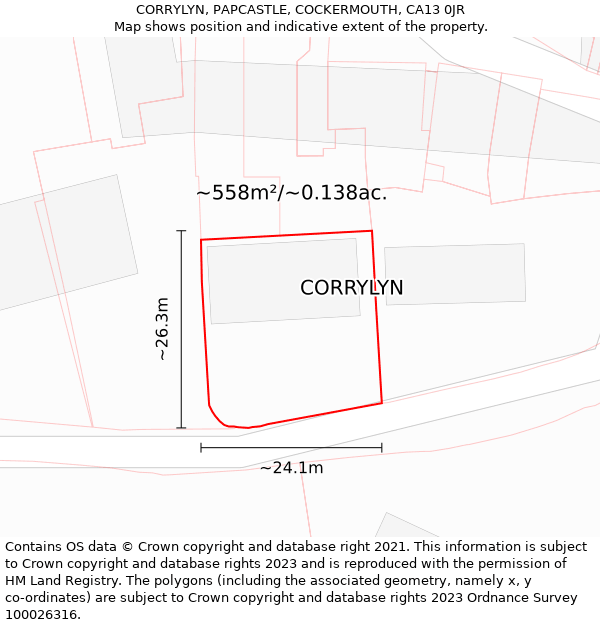 CORRYLYN, PAPCASTLE, COCKERMOUTH, CA13 0JR: Plot and title map