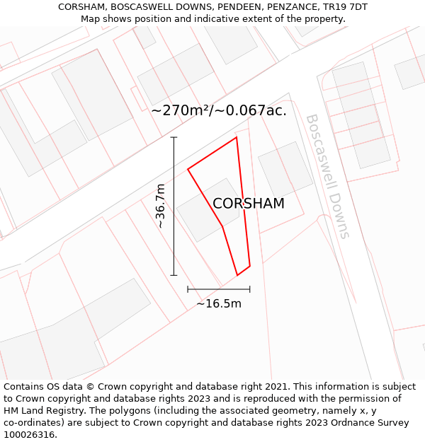 CORSHAM, BOSCASWELL DOWNS, PENDEEN, PENZANCE, TR19 7DT: Plot and title map