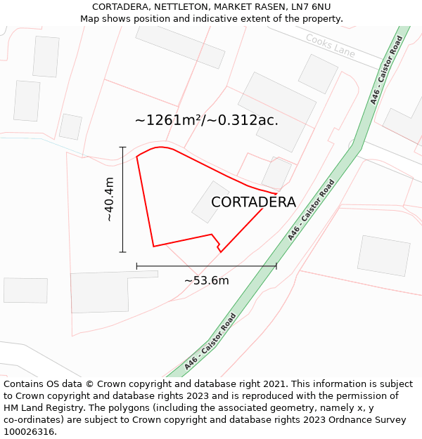 CORTADERA, NETTLETON, MARKET RASEN, LN7 6NU: Plot and title map