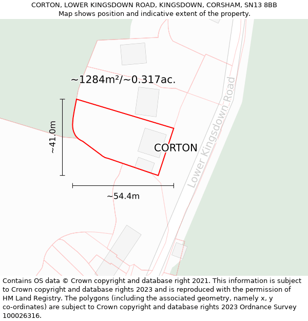 CORTON, LOWER KINGSDOWN ROAD, KINGSDOWN, CORSHAM, SN13 8BB: Plot and title map