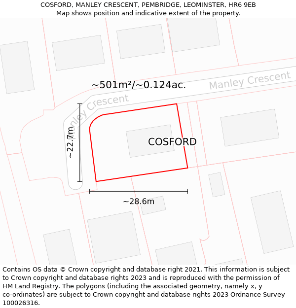 COSFORD, MANLEY CRESCENT, PEMBRIDGE, LEOMINSTER, HR6 9EB: Plot and title map