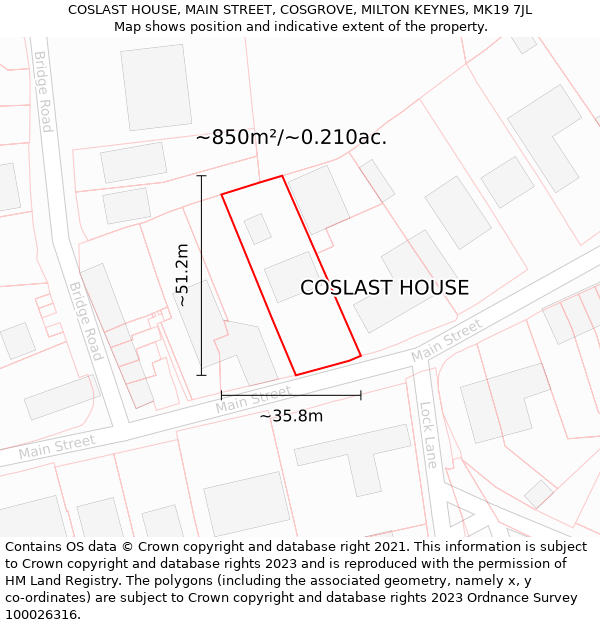 COSLAST HOUSE, MAIN STREET, COSGROVE, MILTON KEYNES, MK19 7JL: Plot and title map