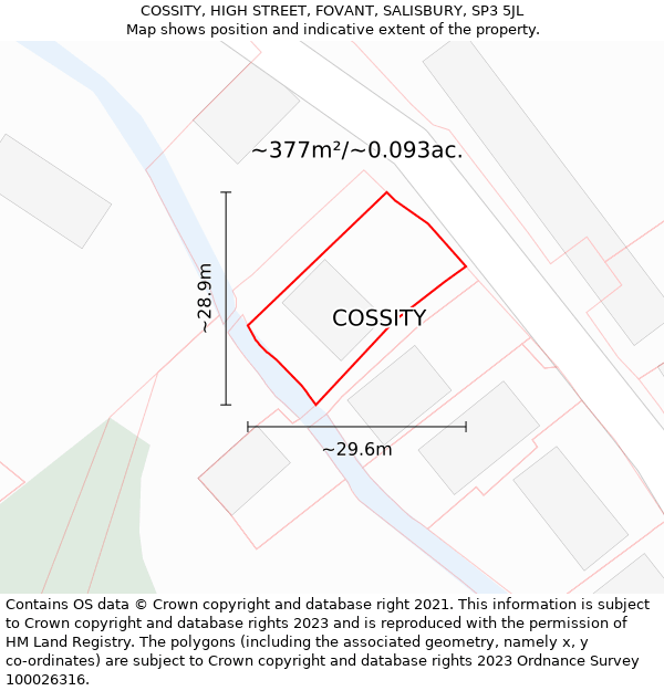 COSSITY, HIGH STREET, FOVANT, SALISBURY, SP3 5JL: Plot and title map