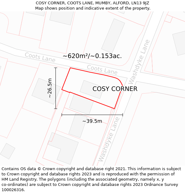 COSY CORNER, COOTS LANE, MUMBY, ALFORD, LN13 9JZ: Plot and title map