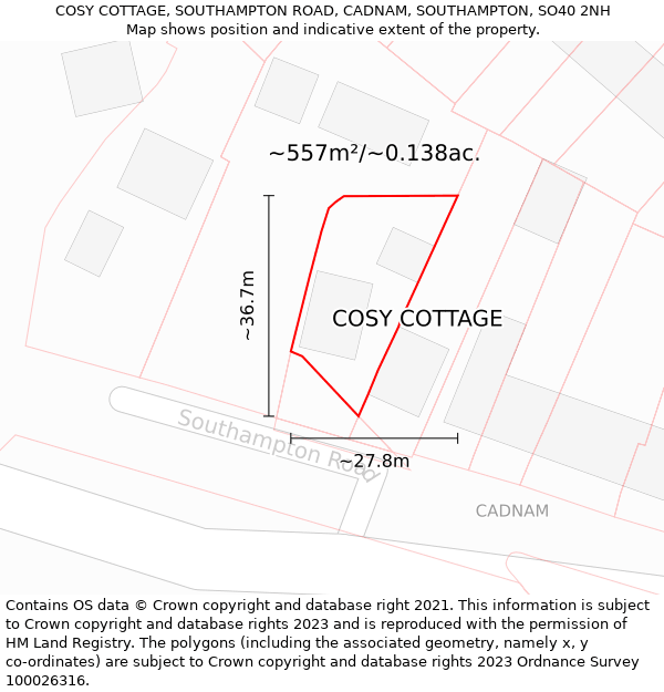 COSY COTTAGE, SOUTHAMPTON ROAD, CADNAM, SOUTHAMPTON, SO40 2NH: Plot and title map