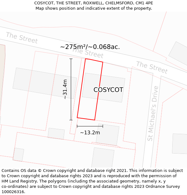 COSYCOT, THE STREET, ROXWELL, CHELMSFORD, CM1 4PE: Plot and title map