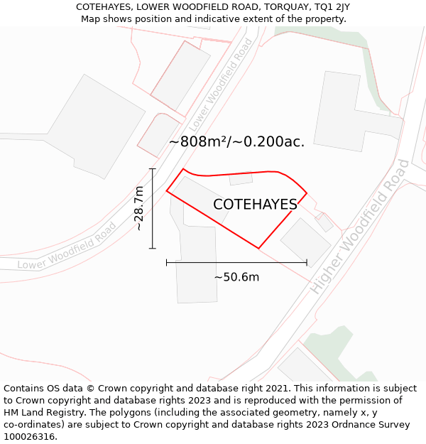 COTEHAYES, LOWER WOODFIELD ROAD, TORQUAY, TQ1 2JY: Plot and title map