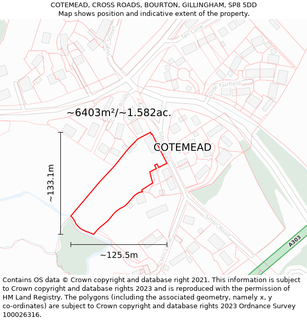 COTEMEAD, CROSS ROADS, BOURTON, GILLINGHAM, SP8 5DD: Plot and title map