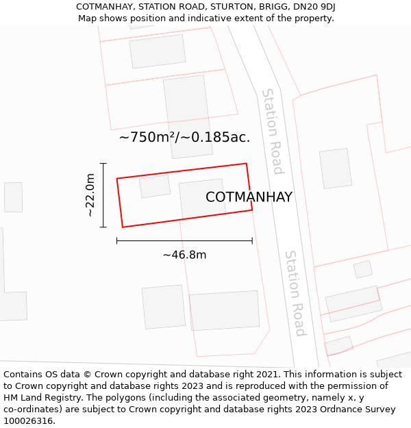 COTMANHAY, STATION ROAD, STURTON, BRIGG, DN20 9DJ: Plot and title map