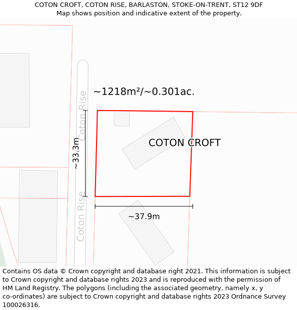 COTON CROFT, COTON RISE, BARLASTON, STOKE-ON-TRENT, ST12 9DF: Plot and title map