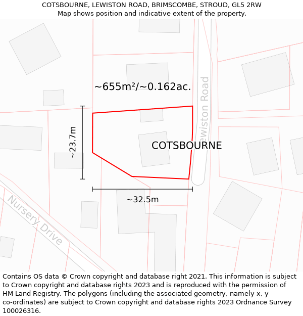 COTSBOURNE, LEWISTON ROAD, BRIMSCOMBE, STROUD, GL5 2RW: Plot and title map