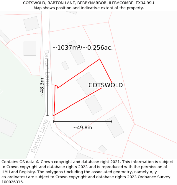 COTSWOLD, BARTON LANE, BERRYNARBOR, ILFRACOMBE, EX34 9SU: Plot and title map