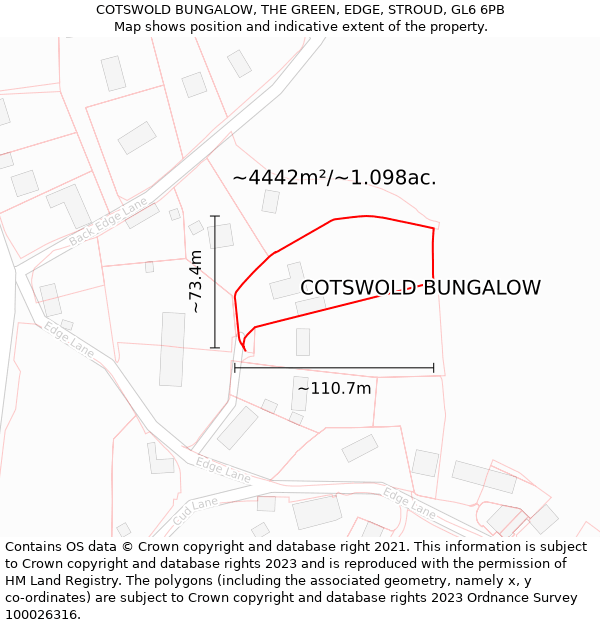 COTSWOLD BUNGALOW, THE GREEN, EDGE, STROUD, GL6 6PB: Plot and title map