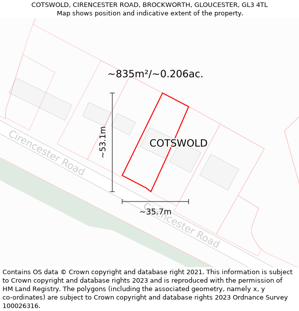 COTSWOLD, CIRENCESTER ROAD, BROCKWORTH, GLOUCESTER, GL3 4TL: Plot and title map