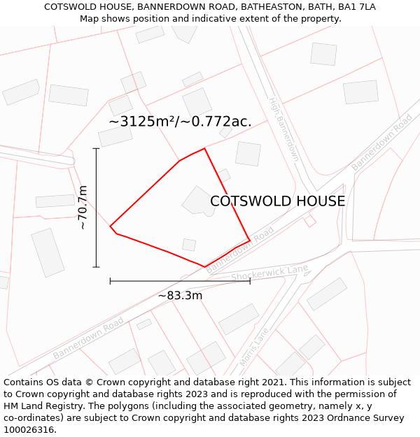 COTSWOLD HOUSE, BANNERDOWN ROAD, BATHEASTON, BATH, BA1 7LA: Plot and title map