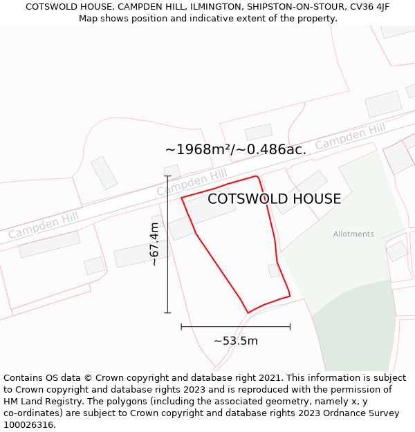 COTSWOLD HOUSE, CAMPDEN HILL, ILMINGTON, SHIPSTON-ON-STOUR, CV36 4JF: Plot and title map