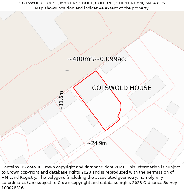 COTSWOLD HOUSE, MARTINS CROFT, COLERNE, CHIPPENHAM, SN14 8DS: Plot and title map