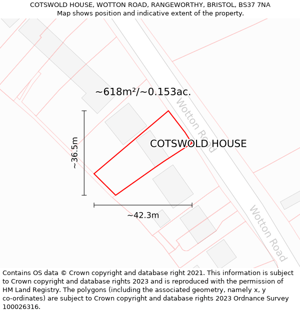 COTSWOLD HOUSE, WOTTON ROAD, RANGEWORTHY, BRISTOL, BS37 7NA: Plot and title map