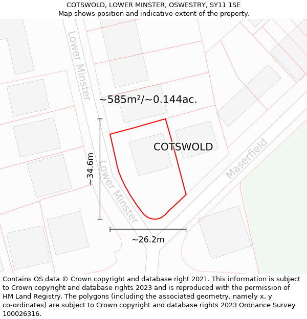 COTSWOLD, LOWER MINSTER, OSWESTRY, SY11 1SE: Plot and title map