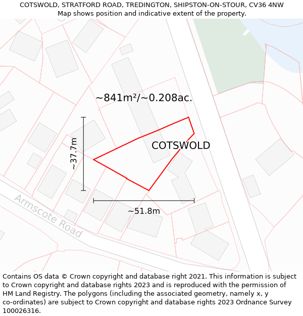 COTSWOLD, STRATFORD ROAD, TREDINGTON, SHIPSTON-ON-STOUR, CV36 4NW: Plot and title map