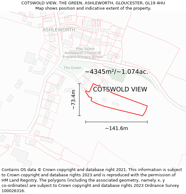 COTSWOLD VIEW, THE GREEN, ASHLEWORTH, GLOUCESTER, GL19 4HU: Plot and title map
