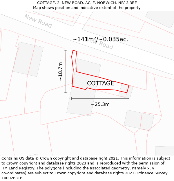 COTTAGE, 2, NEW ROAD, ACLE, NORWICH, NR13 3BE: Plot and title map