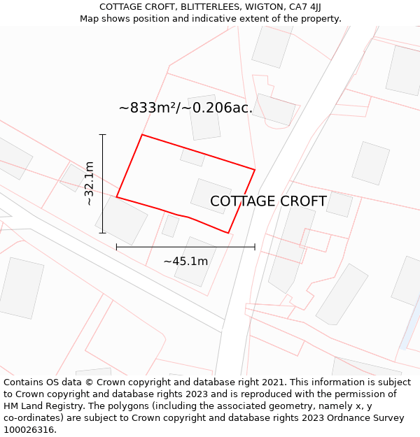 COTTAGE CROFT, BLITTERLEES, WIGTON, CA7 4JJ: Plot and title map