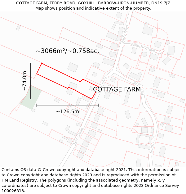 COTTAGE FARM, FERRY ROAD, GOXHILL, BARROW-UPON-HUMBER, DN19 7JZ: Plot and title map