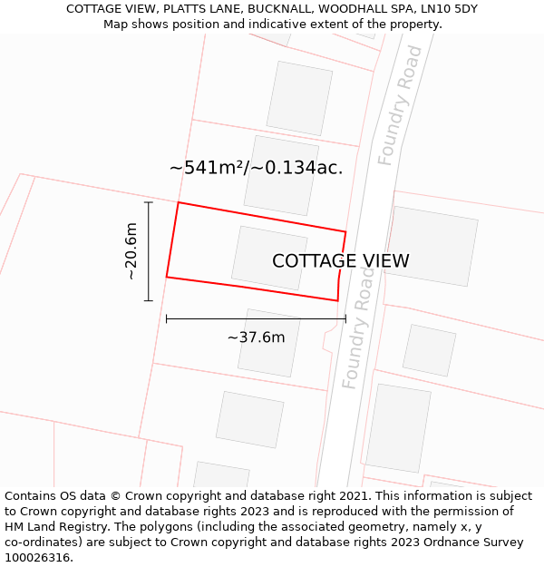 COTTAGE VIEW, PLATTS LANE, BUCKNALL, WOODHALL SPA, LN10 5DY: Plot and title map