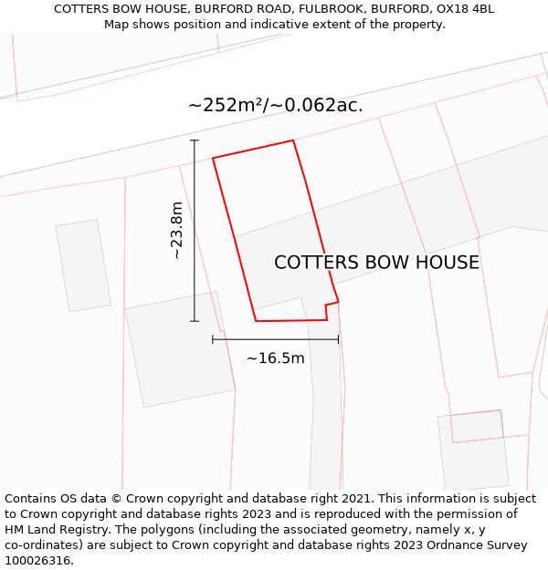 COTTERS BOW HOUSE, BURFORD ROAD, FULBROOK, BURFORD, OX18 4BL: Plot and title map
