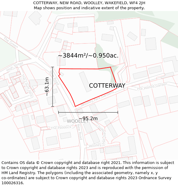 COTTERWAY, NEW ROAD, WOOLLEY, WAKEFIELD, WF4 2JH: Plot and title map