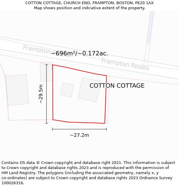 COTTON COTTAGE, CHURCH END, FRAMPTON, BOSTON, PE20 1AX: Plot and title map