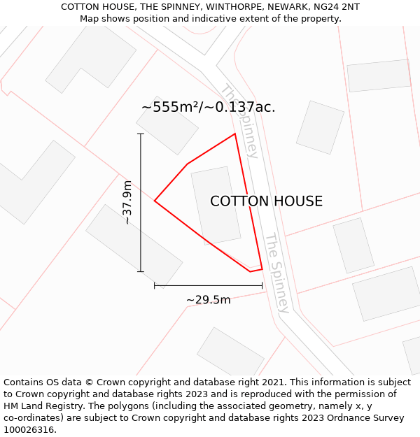 COTTON HOUSE, THE SPINNEY, WINTHORPE, NEWARK, NG24 2NT: Plot and title map