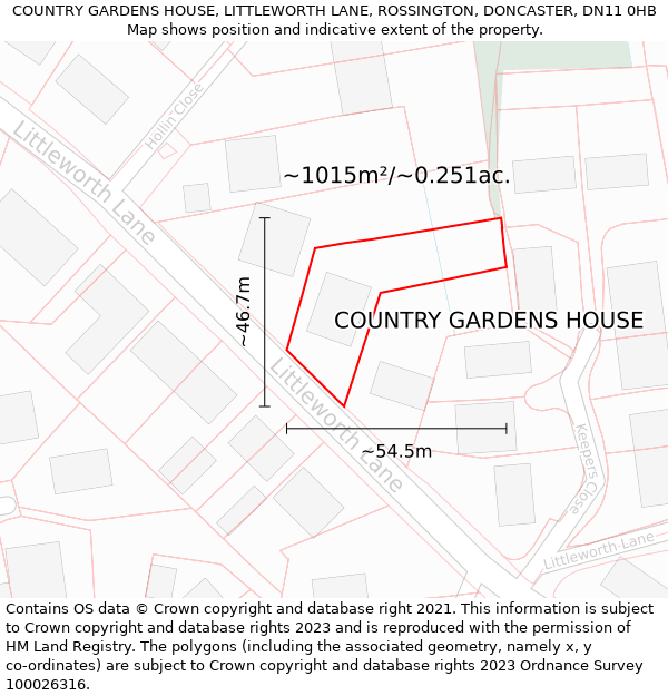 COUNTRY GARDENS HOUSE, LITTLEWORTH LANE, ROSSINGTON, DONCASTER, DN11 0HB: Plot and title map