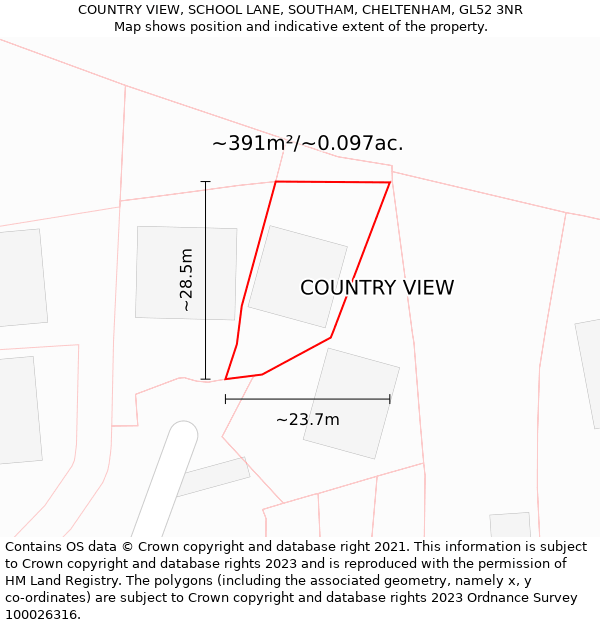 COUNTRY VIEW, SCHOOL LANE, SOUTHAM, CHELTENHAM, GL52 3NR: Plot and title map