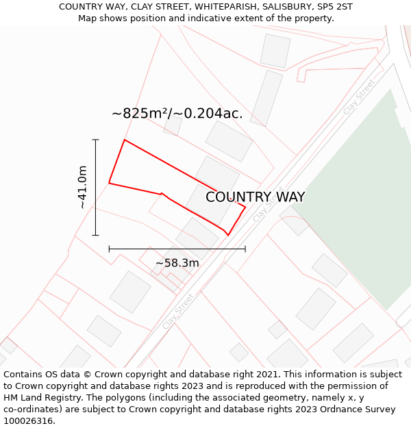 COUNTRY WAY, CLAY STREET, WHITEPARISH, SALISBURY, SP5 2ST: Plot and title map