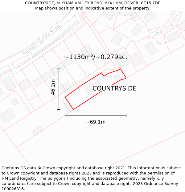 COUNTRYSIDE, ALKHAM VALLEY ROAD, ALKHAM, DOVER, CT15 7DF: Plot and title map