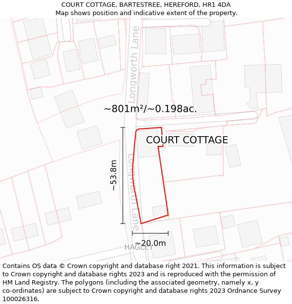 COURT COTTAGE, BARTESTREE, HEREFORD, HR1 4DA: Plot and title map