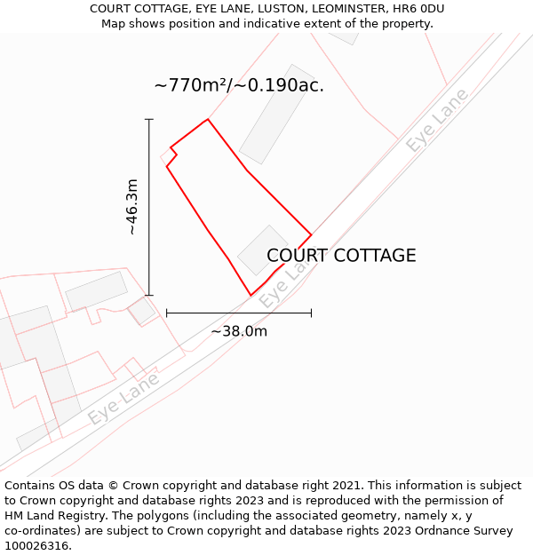 COURT COTTAGE, EYE LANE, LUSTON, LEOMINSTER, HR6 0DU: Plot and title map