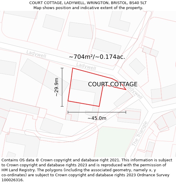 COURT COTTAGE, LADYWELL, WRINGTON, BRISTOL, BS40 5LT: Plot and title map