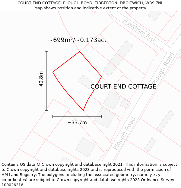 COURT END COTTAGE, PLOUGH ROAD, TIBBERTON, DROITWICH, WR9 7NL: Plot and title map