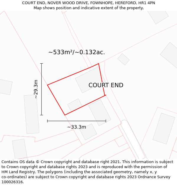 COURT END, NOVER WOOD DRIVE, FOWNHOPE, HEREFORD, HR1 4PN: Plot and title map