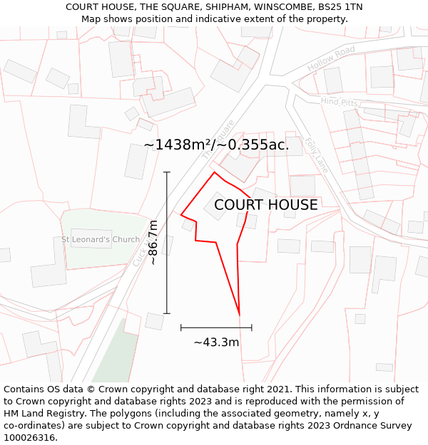 COURT HOUSE, THE SQUARE, SHIPHAM, WINSCOMBE, BS25 1TN: Plot and title map