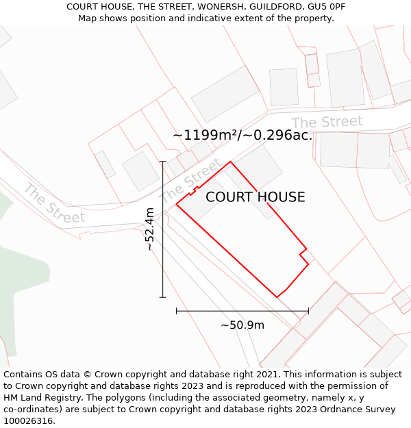 COURT HOUSE, THE STREET, WONERSH, GUILDFORD, GU5 0PF: Plot and title map